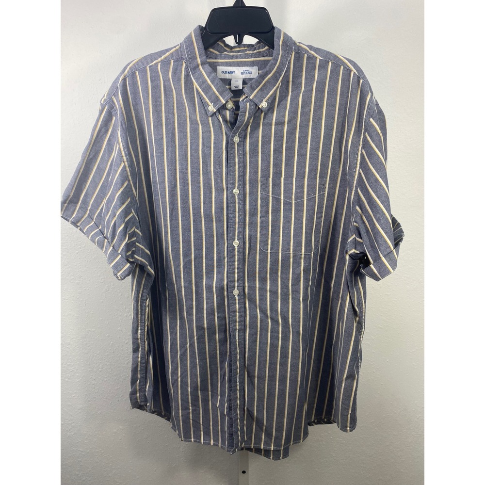 Old Navy Mens XXL Slim Fit Built-In Flex Blue Striped Short Sleeve Button Down